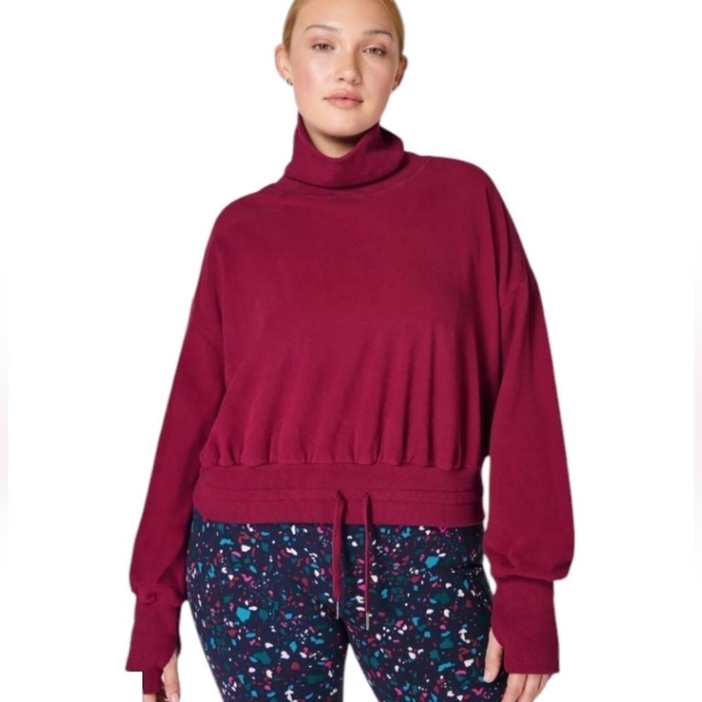 Anthropologie Sweaty Betty Melody Luxe Fleece Pullover In Vamp Red Size 6